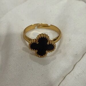 Gold Clover Ring with Black Center - Women's Jewelry